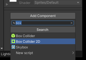 Add Component — Box Collider 2D
